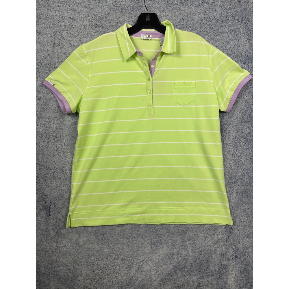 IZOD Womens XL Lime Green Striped G-Flex Polo Shirt Short Sleeve SPF 40 New